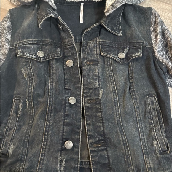 Free People Black Denim Jacket with Silver Button - Picture 2 of 6